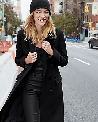 Faux Fur Collar Double Breasted Wool-Blend Coat | Express