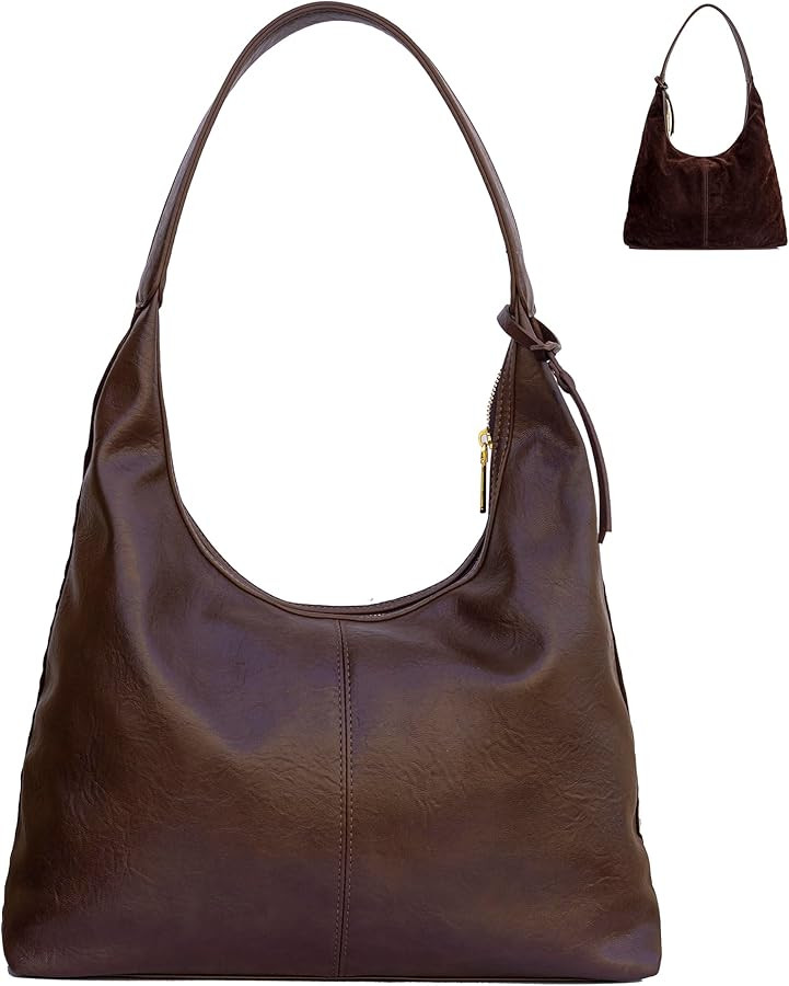 Soft PU Leather and Suede Tote Bag Shoulder Bag for Women - Large Capacity Hobo Bag with Interior... | Amazon (US)