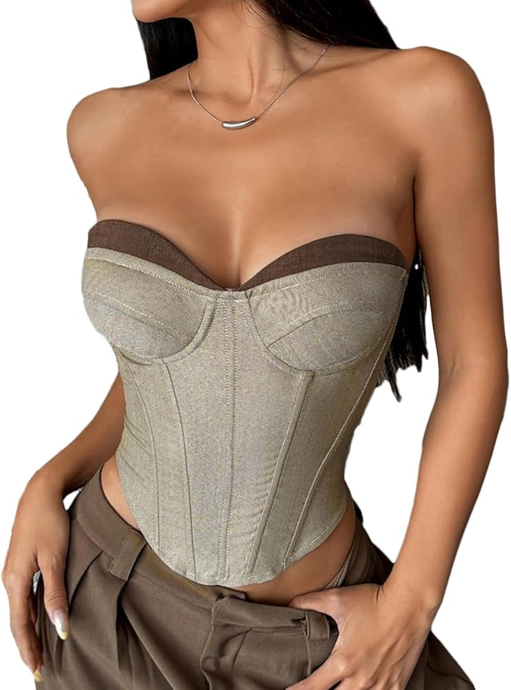 Mist Azur Womens Corset Top Spaghetti Strap Crop Y2K Mesh Party Bustier Top 1917 | Amazon (US)