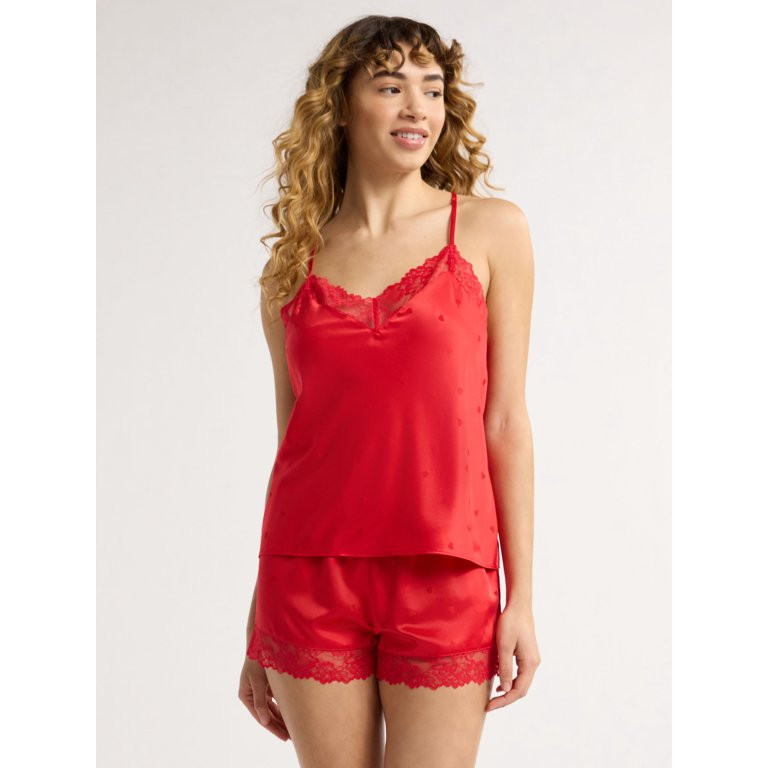 Joyspun Women’s and Women’s Plus Satin Cami and Shorts Pajama Set with Lace Trim, Sizes XS to... | Walmart (US)
