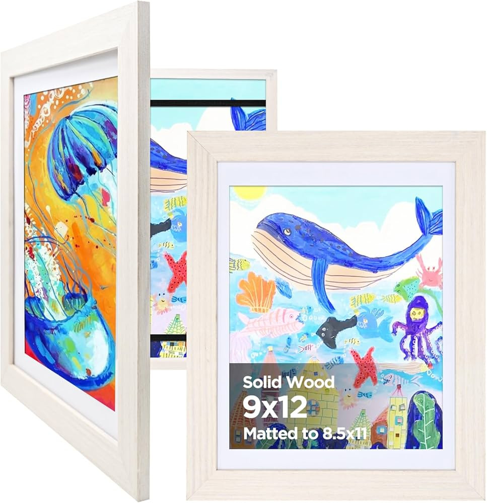 KINLINK 9x12 Kids Art Frames Set of 2, Solid Wood Kids Artwork Frames Changeable with Acrylic Fro... | Amazon (US)