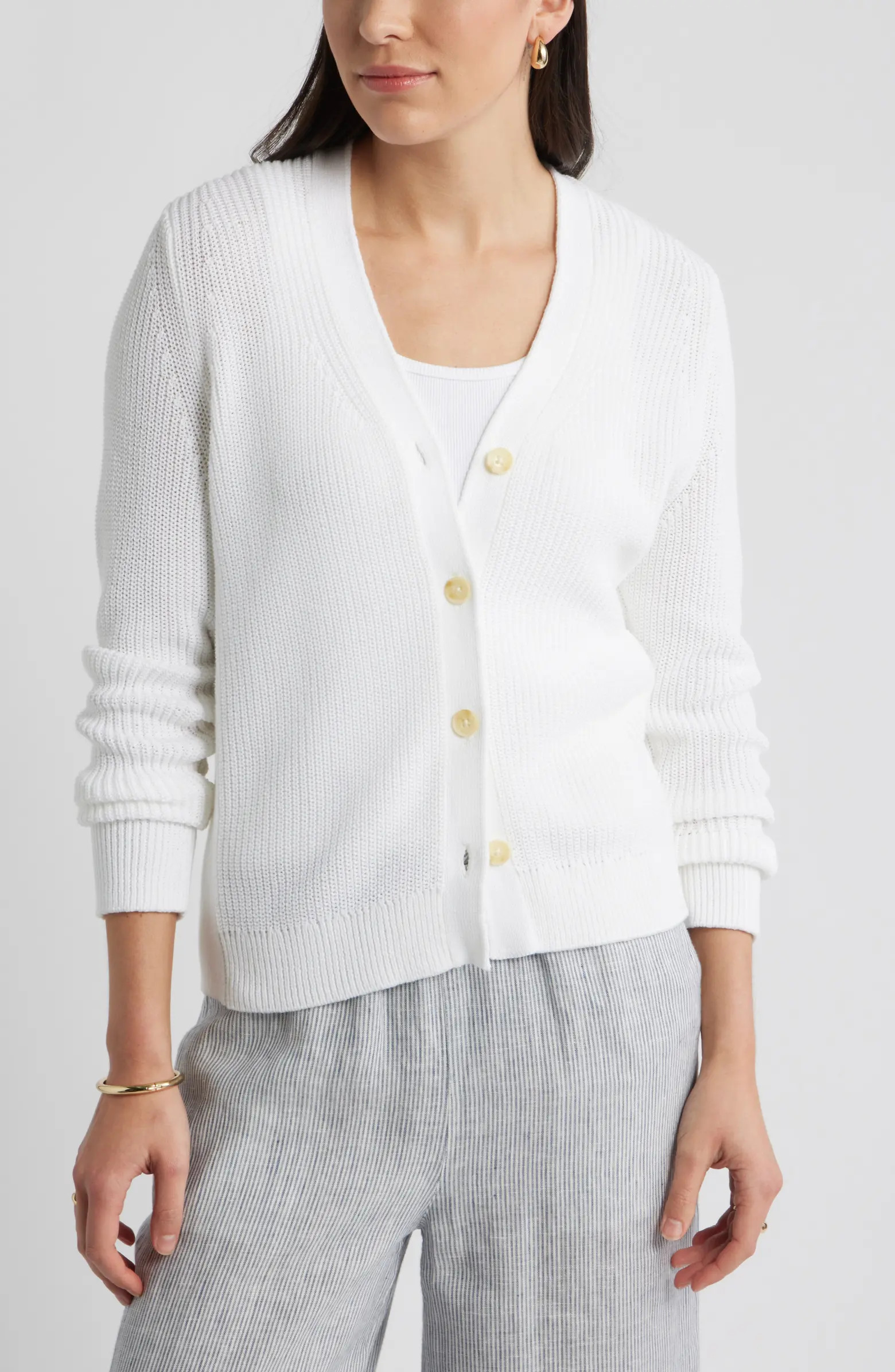 Shaker Stitch V-Neck Pima Cotton Cardigan | Nordstrom