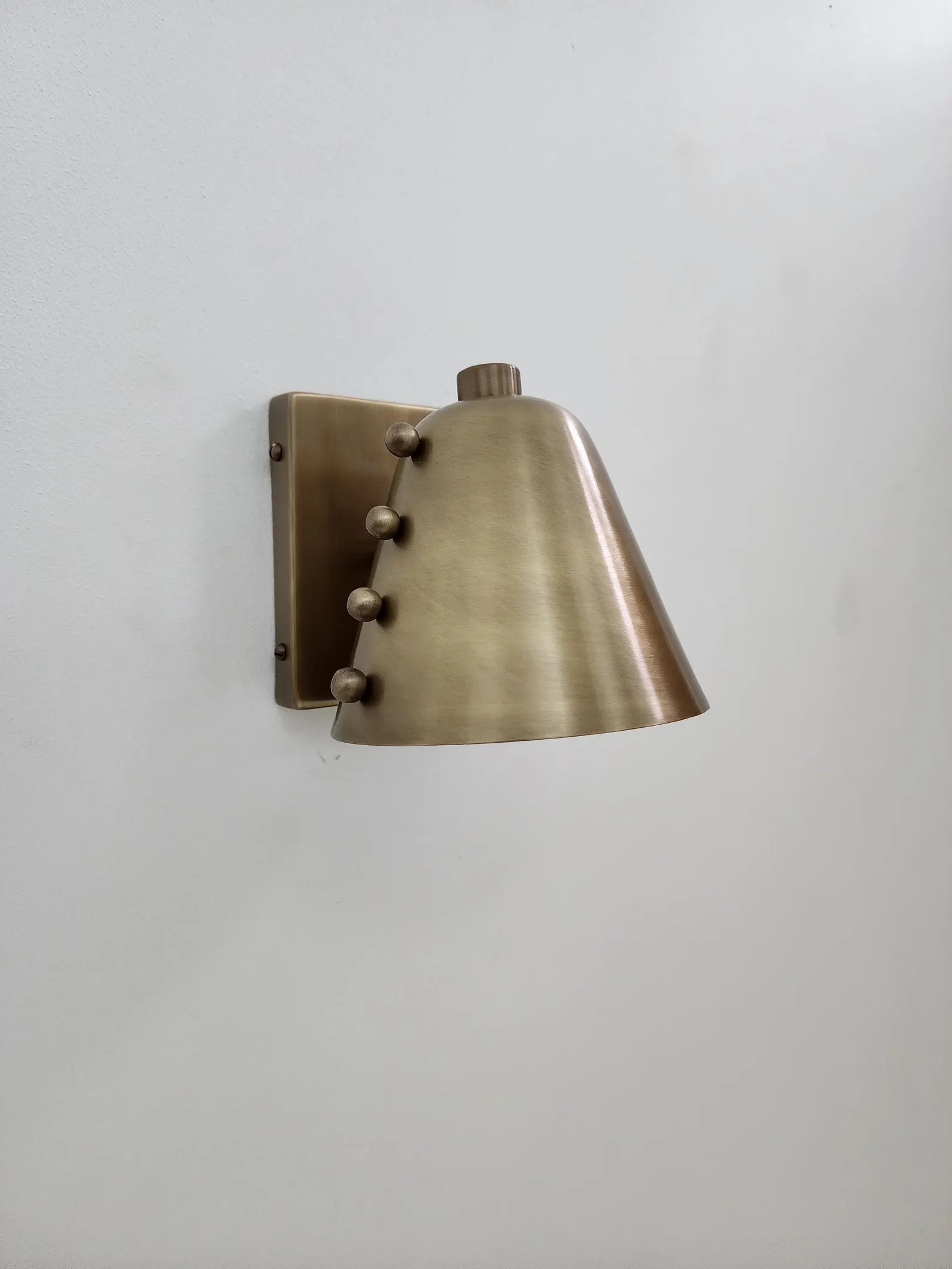 Bold Cone Brass Wall Sconce With Rivet Accents – Handcrafted Mid-century Design - Etsy | Etsy (US)