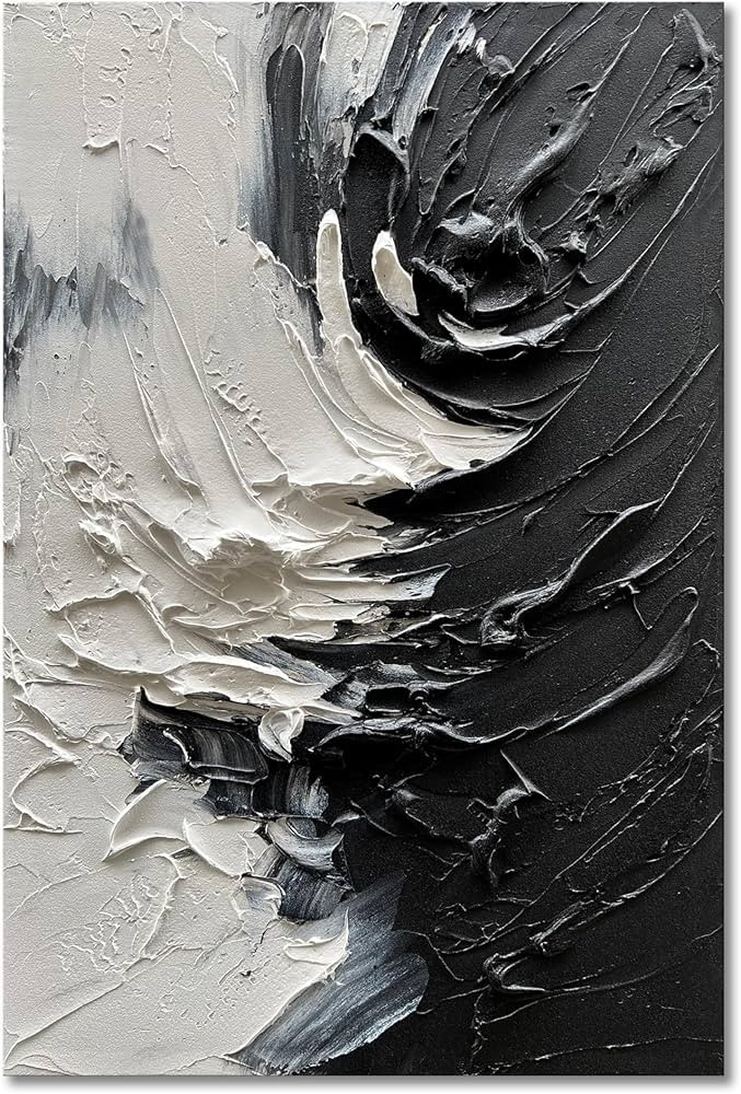 NANKAI Art Hand-painted Thick texture black and white minimalist oil painting 36x24 inches home w... | Amazon (US)