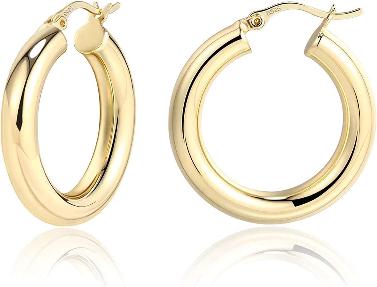 Lightweight Chunky Hoops | 14K Gold Plated Small Thick Hoop Earrings for Women | Amazon (US)