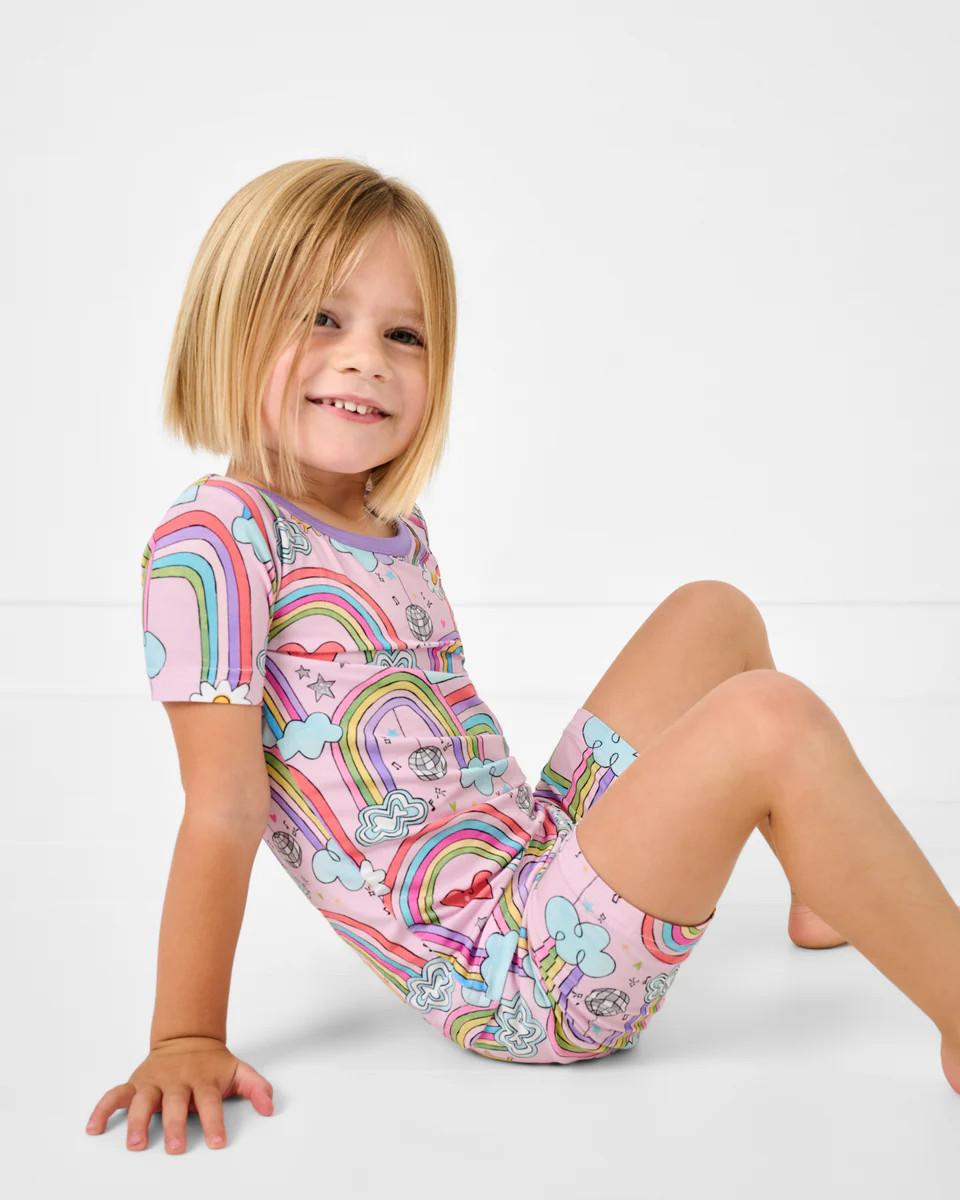 Disco Rainbows Two-Piece Short Sleeve & Shorts Pajama Set | Little Sleepies