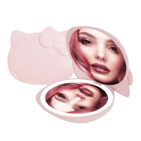 Impressions Vanity Hello Kitty Kawaii Compact Mirror, Travel Makeup Mirror with Lights(Glossy Pink) | Walmart (US)