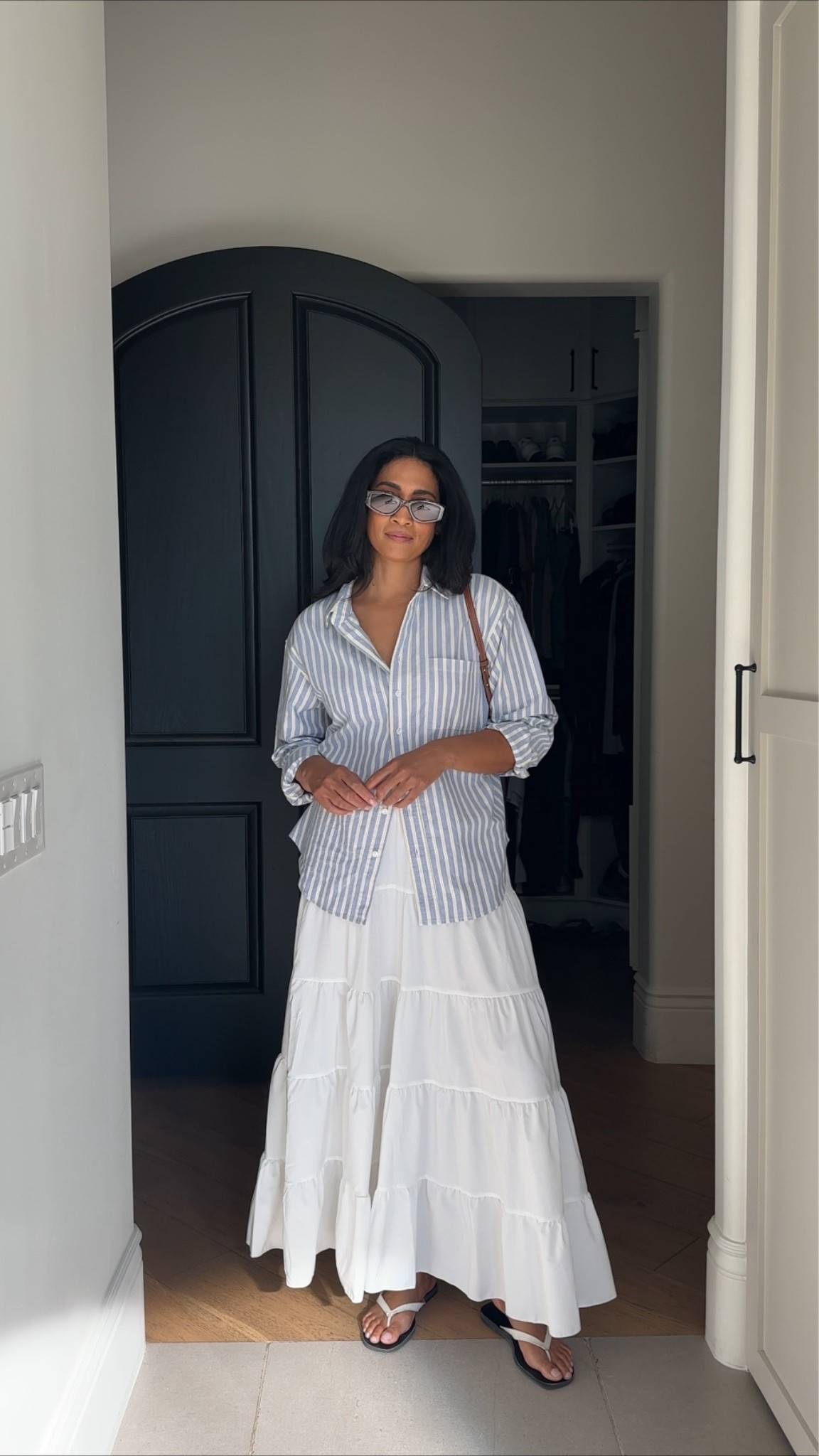 Pair a button down with a maxi skirt for an easy everyday summer outfit. All fit true to size.

#LTKootd #LTKOver40 #LTKTall