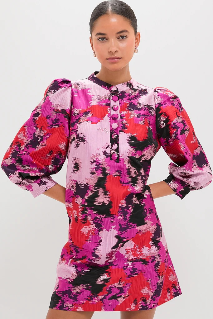 Pink and Red Lurex Abstract Jacquard Samantha Dress | Tuckernuck (US)