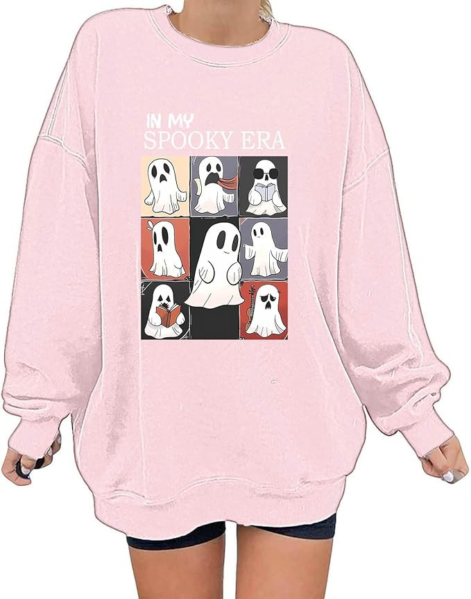 Halloween Sweatshirt Women Cute Ghost Graphic Tops Funny Novelty Pullovers Oversized in My Spooky... | Amazon (CA)