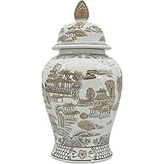 Galt International Brown & White Floral Chinoiserie Ceramic Temple Jar 18" w/Lid - Ginger Jar Hom... | Amazon (US)