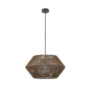 Malay 1-Light Black Pendant with Natural Twine Shade and Vintage Incandescent Bulb Included | The Home Depot