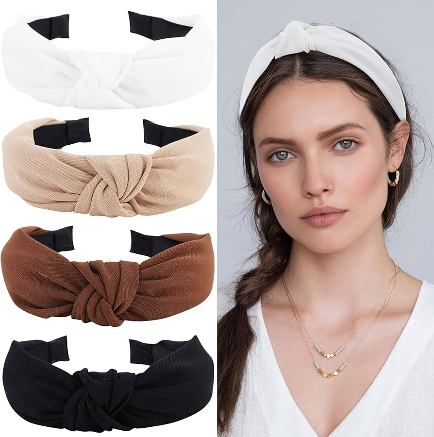 YISSION 4PCS Knotted Headbands - Non Slip Wide Fashion Head Bands for Women and Girls - Black and... | Amazon (US)