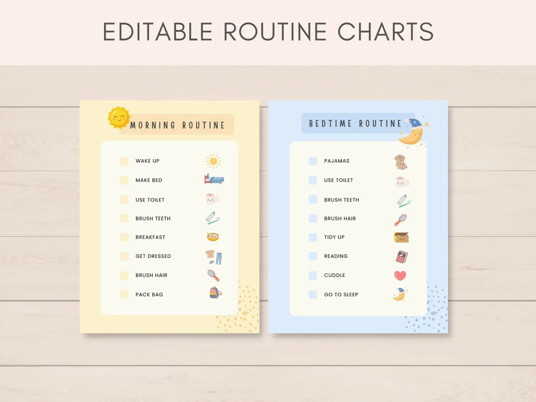 Morning Routine Chart, Editable Routine Charts, Evening Routine Chart, Daily Routine, Routine Che... | Etsy (US)