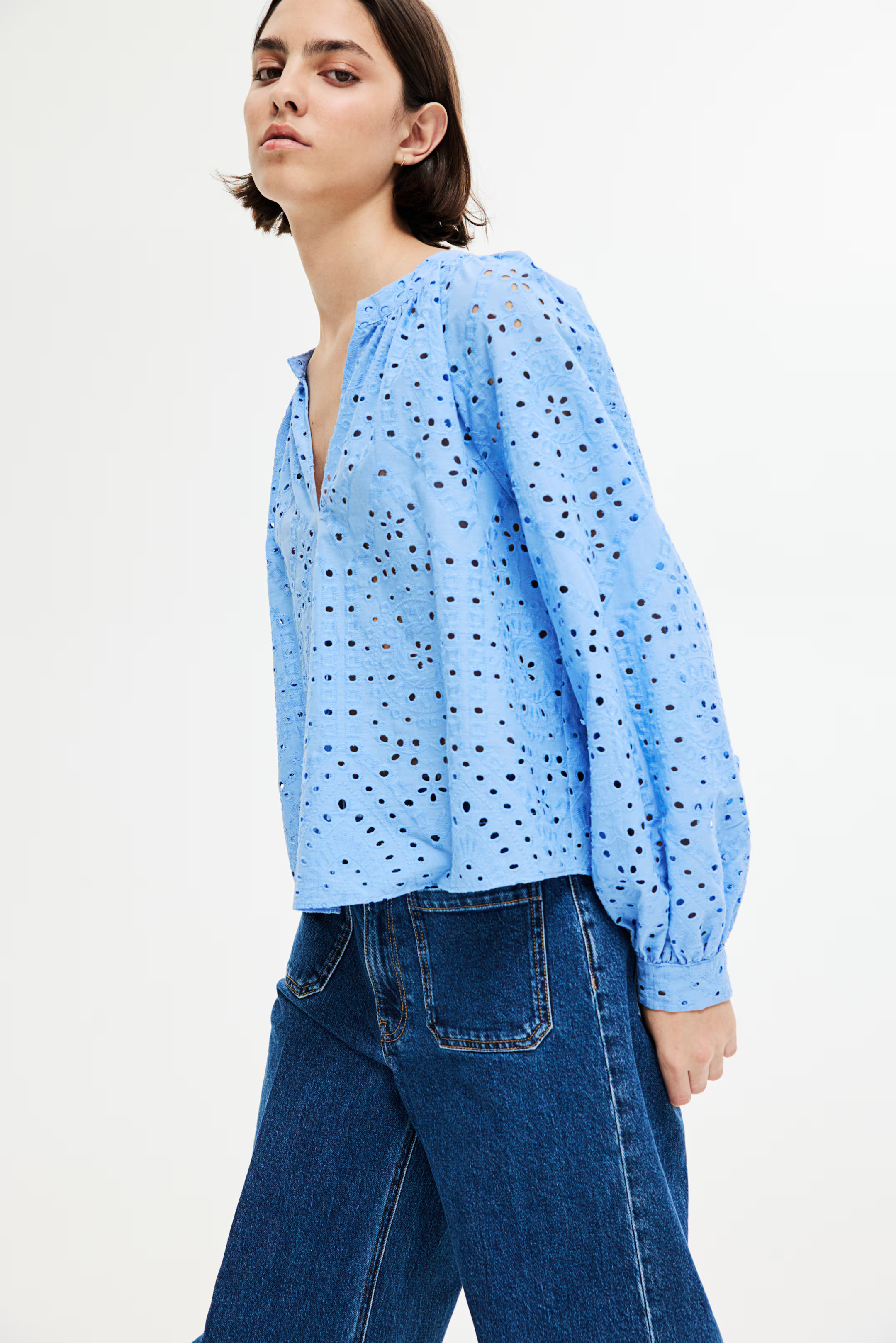 Blouse with Eyelet Embroidery - White - Ladies | H&M US | H&M (US + CA)