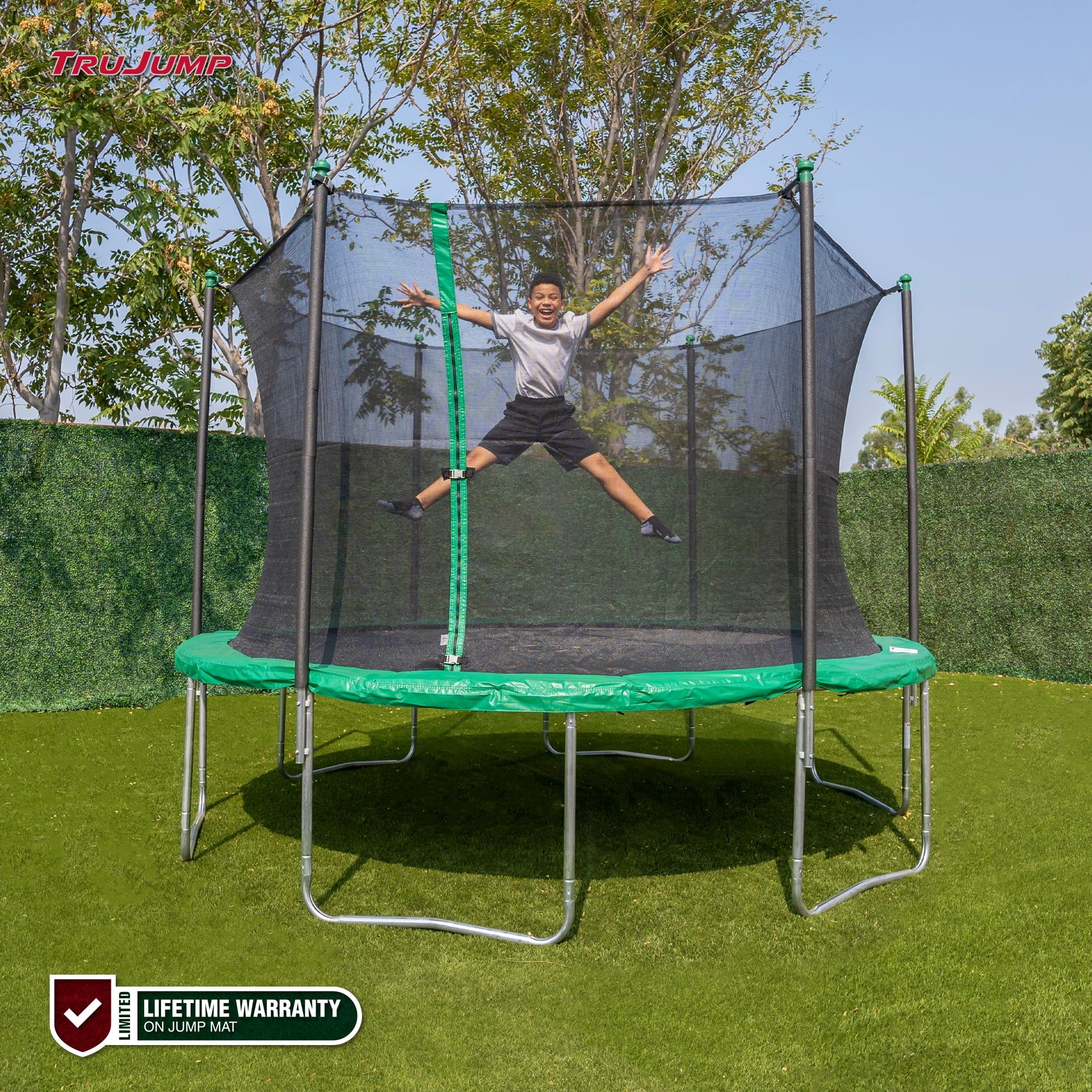 TruJump 12' Trampoline with Safety Enclosure & Jump Mat with Lifetime Warranty (Green) | Walmart (US)