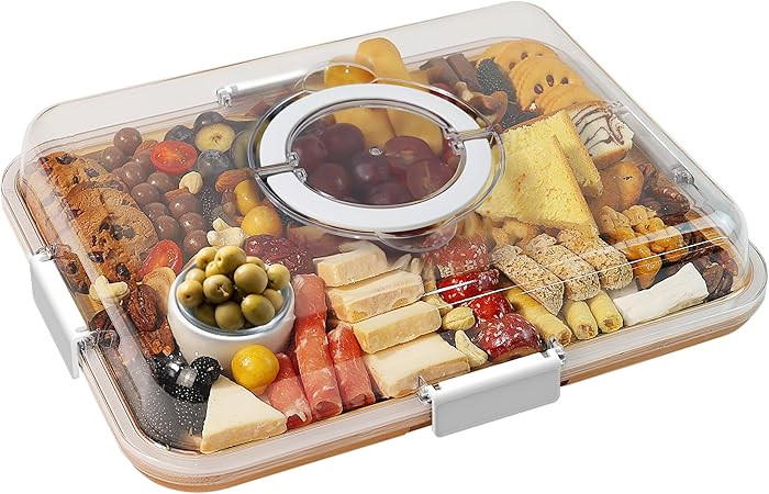 Charcuterie Board with Clear Lid, Travel Portable Cheese Board Charcuterie Boxes Cutting Boards f... | Amazon (US)