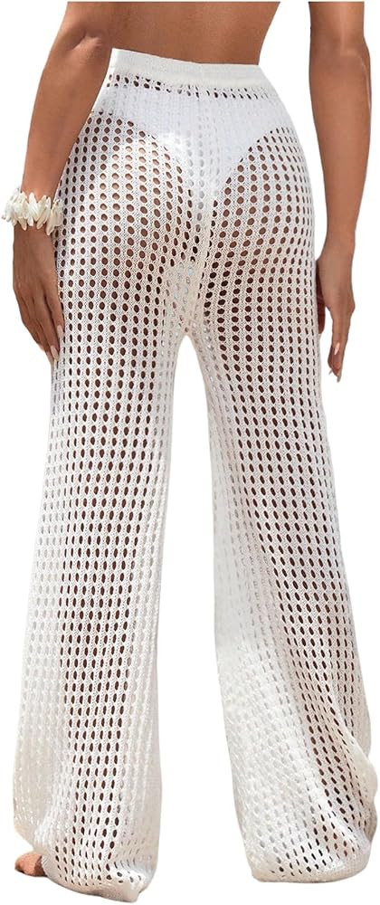 COZYEASE Women's Beach Cover Up Pants Hollow Out Drawstring Elastic High Waist Bathing Suit Cover... | Amazon (US)