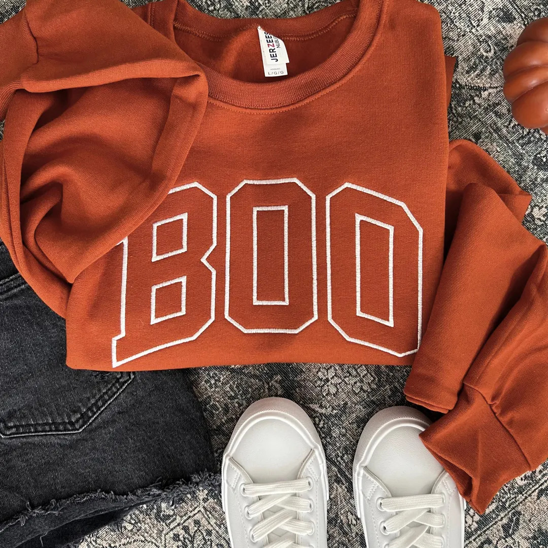 Boo Embroidered Halloween Sweatshirt Spooky Season Fun Fall Crewneck Sweater Autumn Pullover - Et... | Etsy (US)