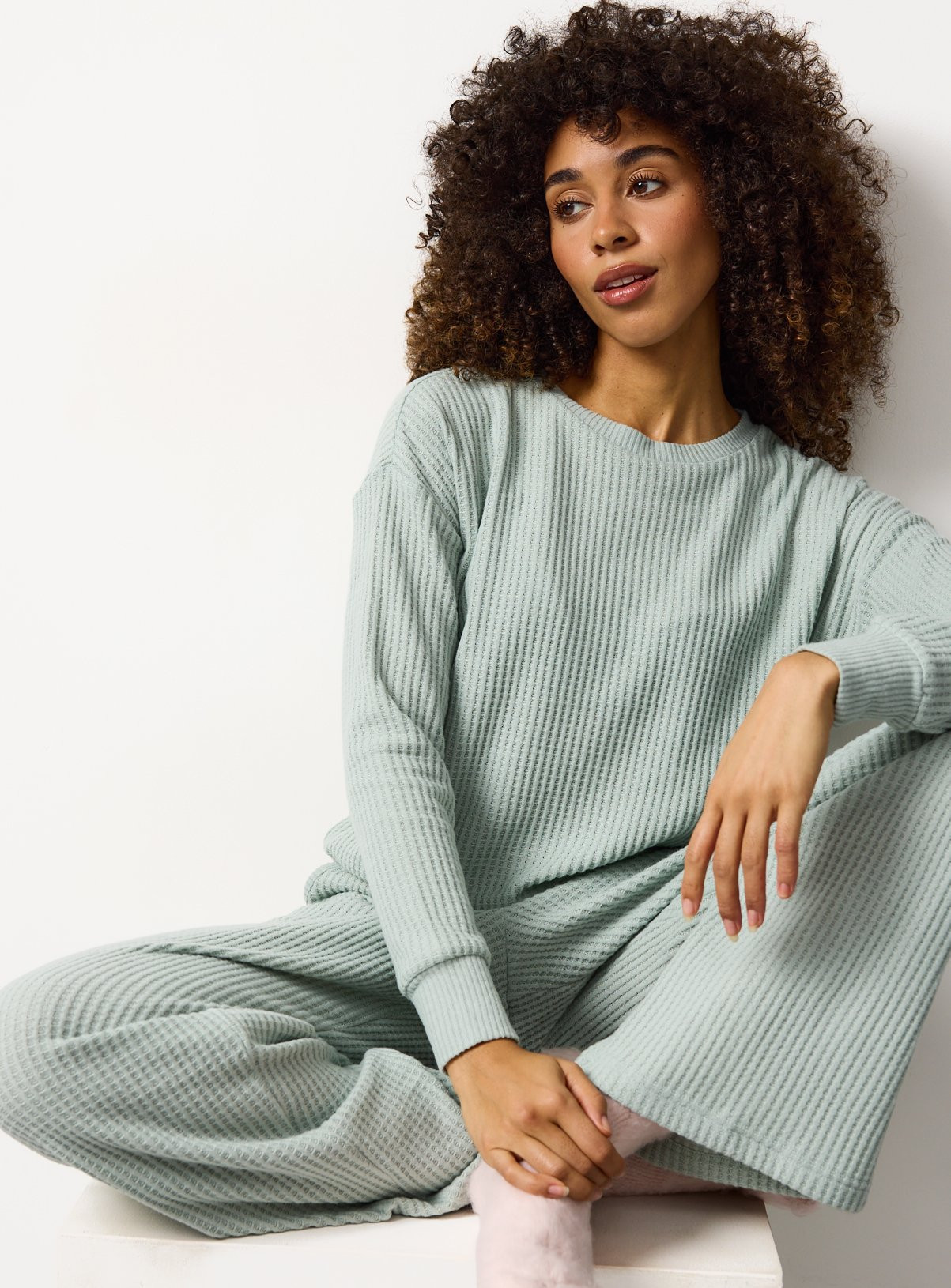 Green Waffle Co-ord Pyjama Top | Tu Clothing