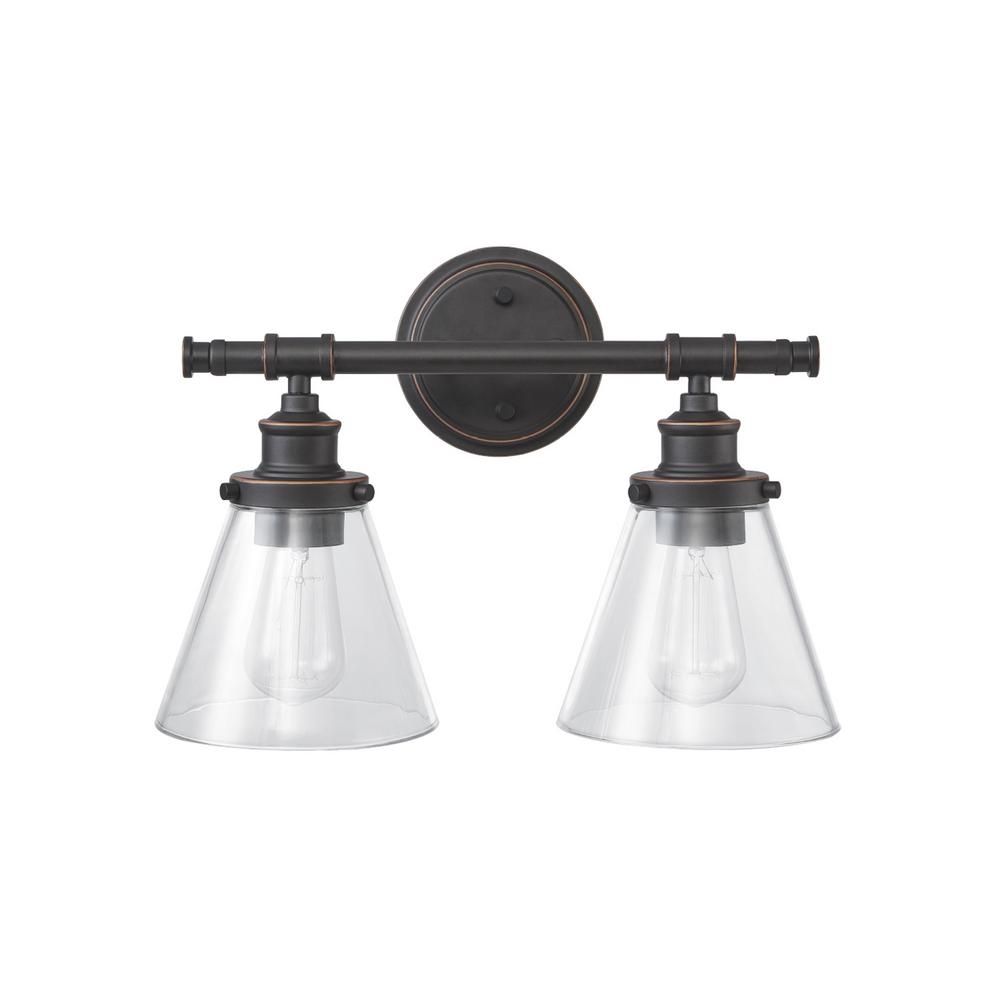 Parker 2-Light Oil Rubbed Bronze Vanity Light with Clear Glass Shades | The Home Depot