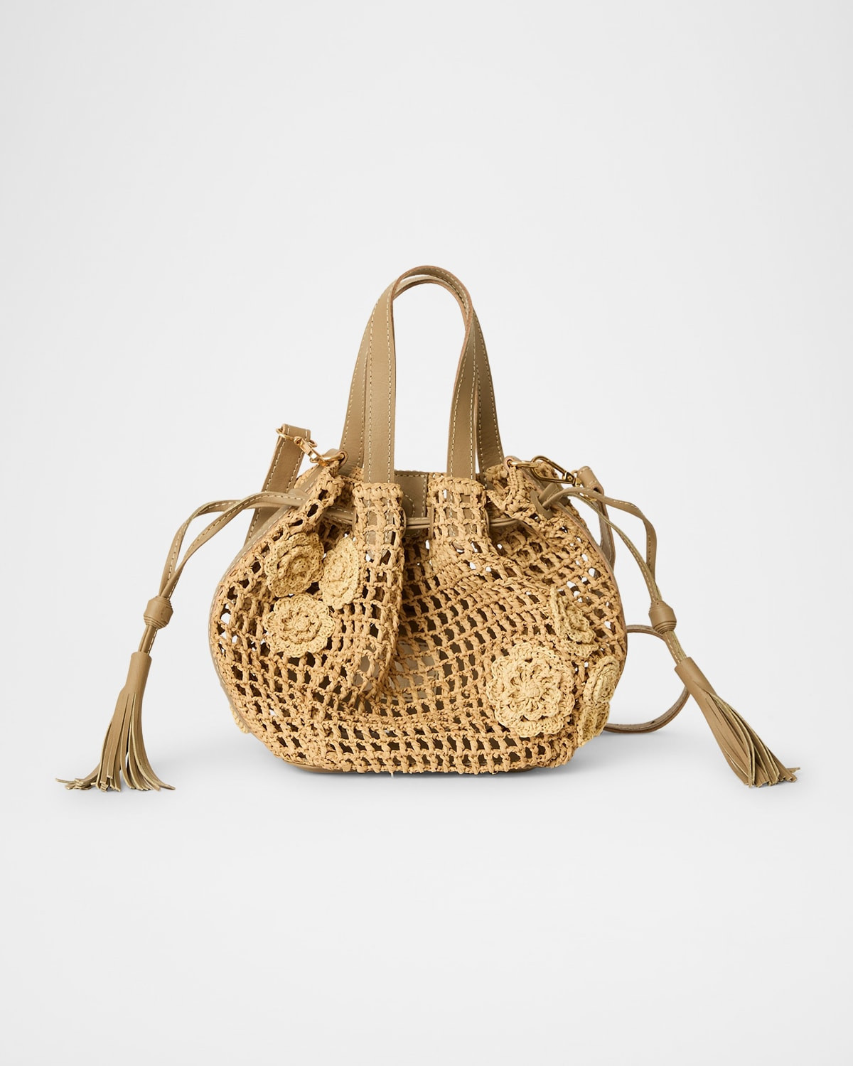 Orion Small Floral Applique Woven Raffia Hobo Bag | Neiman Marcus