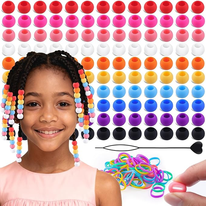 120Pcs 14mm Multicolor Large Silicone Hair Beads | Soft Jellyish Pony Beads for Hair with 7mm Hol... | Amazon (US)