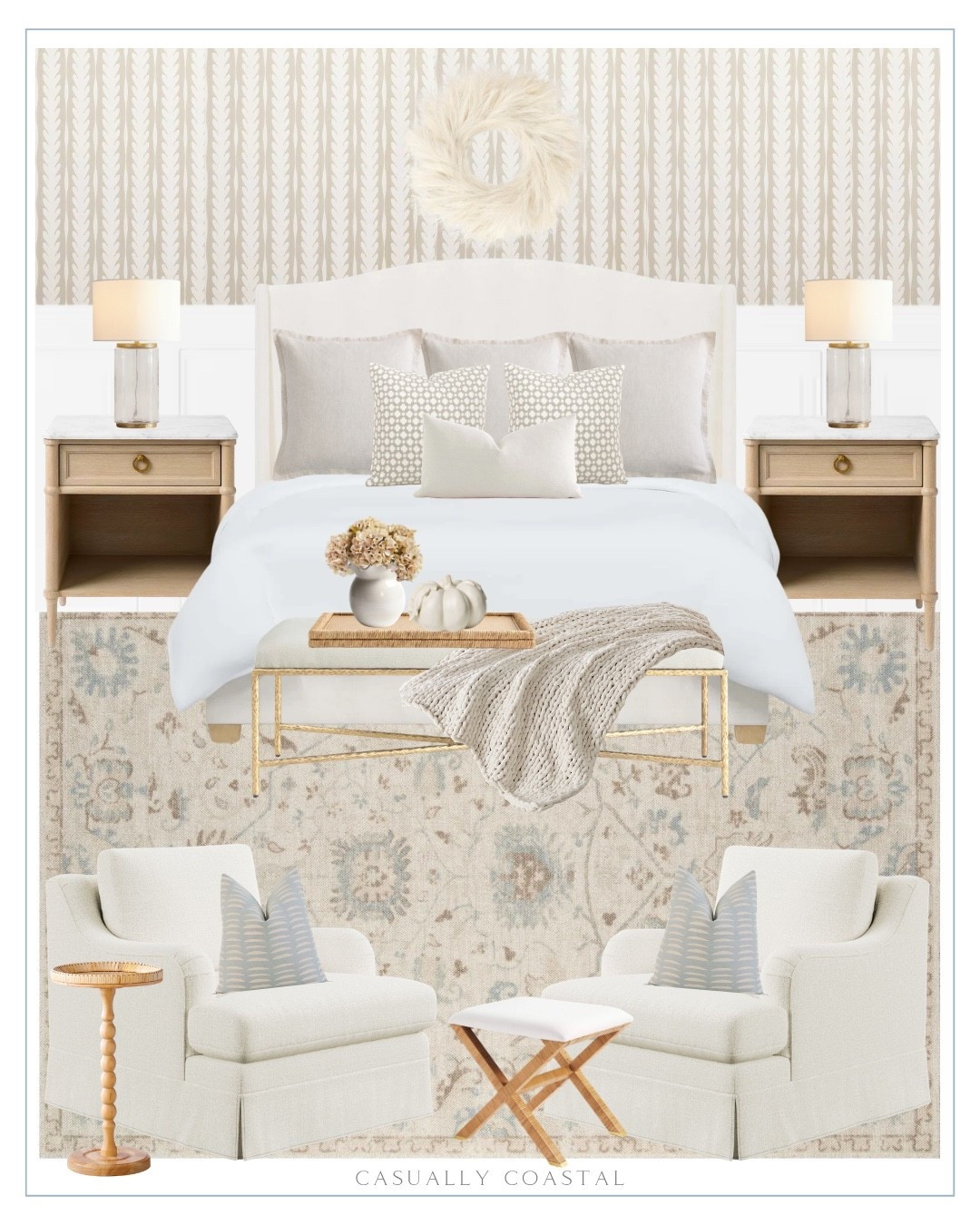 Neutral Primary Bedroom 

Coastal bedroom, neutral bedroom, coastal home, coastal bed, coastal rug, neutral rug, coastal chair, coastal lamp, coastal pillows, coastal bedding, wayfair bed, upholstered wingback bed, Serena & lily nightstand, chenille fabric bench, coastal wallpaper, oceana wallpaper, glass table lamp, pampas grass wreath, fall decor, fall home, chunky knit throw blanket, oriental indoor rug, bedroom rug, 8x10 rug, pottery barn chair, accent chair, rattan round side table, quince pillows, European linen euro sham, Etsy pillow covers, coastal pillow covers, quince bedding, European linen sheets, coastal decorative tray, ceramic pumpkin, cream pumpkin, faux hydrangeas, ruffle vase, stripe pillow cover, rattan x-base stool, neutral throw blanket, peel and stick wallpaper

#LTKHome #LTKSeasonal