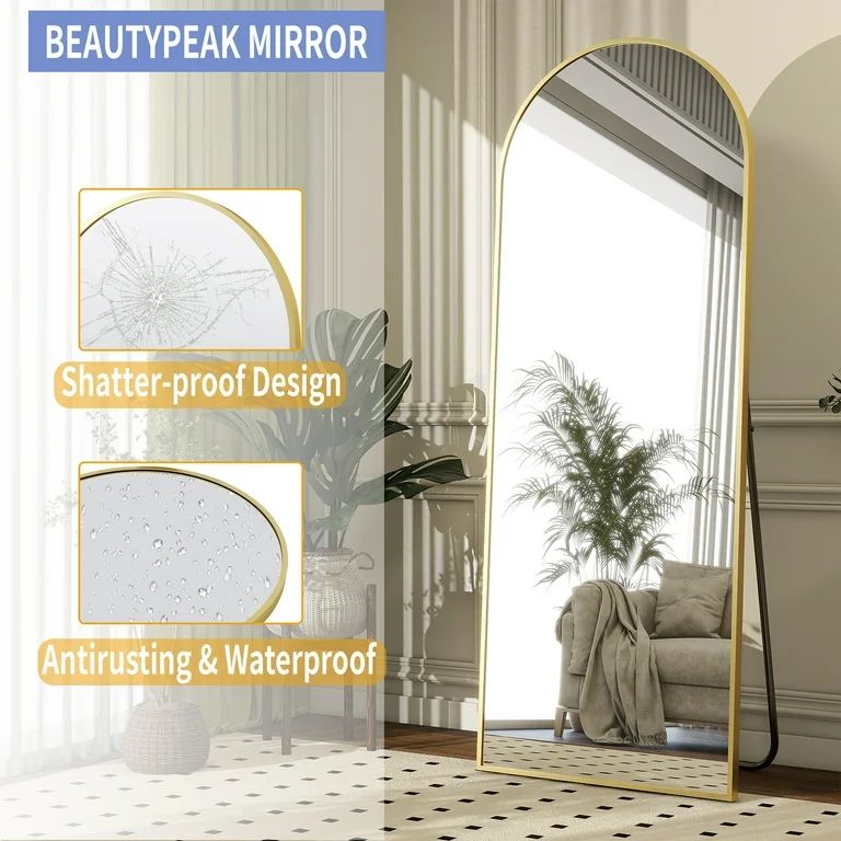 BEAUTYPEAK 64"x21" Full Length Mirror Arched Standing Floor Mirror Full Body Mirror, Gold | Walmart (US)