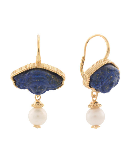Made In Italy 18kt Gold Plated Blue Medusa Earrings | TJ Maxx