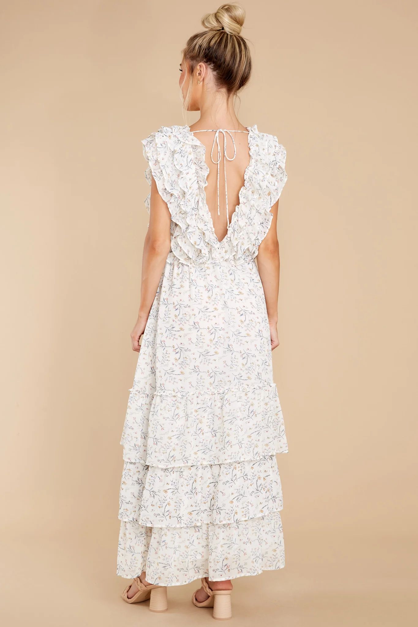 Timeless Essence White Floral Print Maxi Dress | Red Dress 
