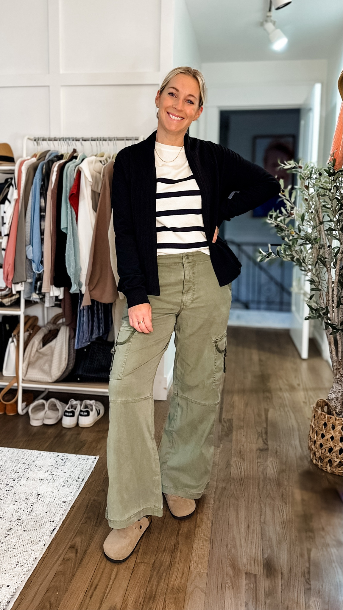Wednesday’s #ootd cargo wide leg pants, striped sweater and a black cardigan with my favorite clogs for fall!
I’m in a medium sweater 
8 short in pants (they’re a smidge large)

#LTKworkwear #LTKfindsunder50 #LTKstyletip