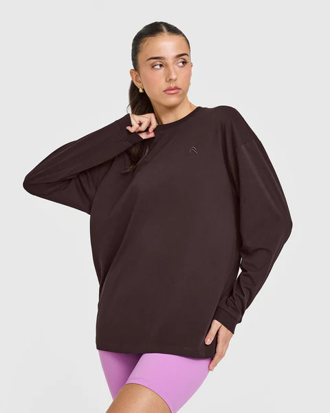 Classic Oversized Lightweight Long Sleeve Top 
 Plum Brown | Oner Active (UK / US)