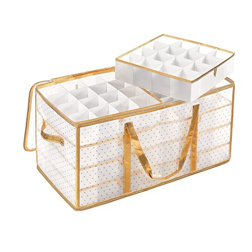 SONGMICS Large Christmas Ornament Storage Box, 3-Inch Balls, 8 Trays, 128 Slots, Plastic Christmas Storage Container with Lid, Dual Zippers, Side Handles, Sandy Gold URFB029A01 | Amazon (US)