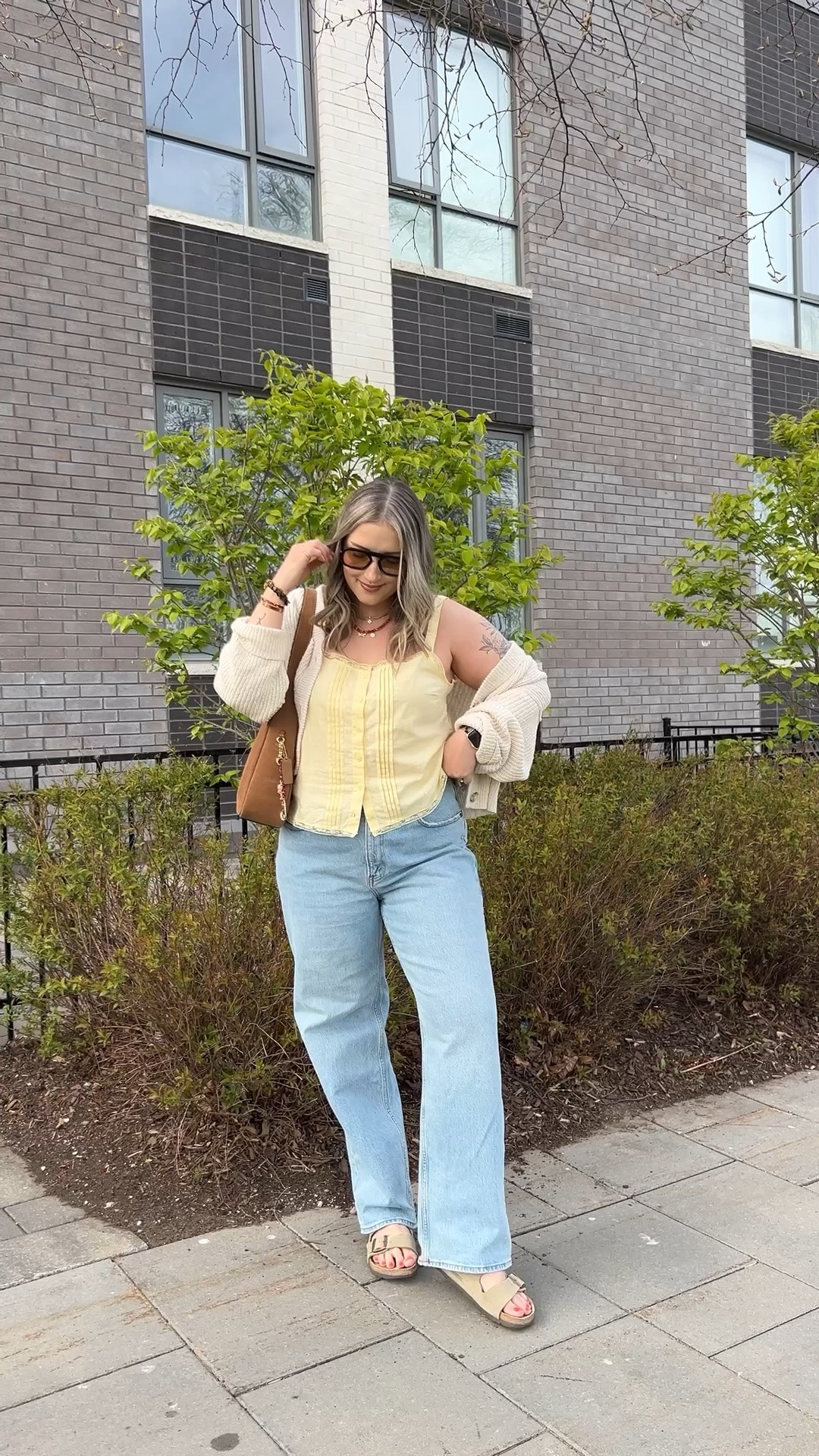 Casual spring outfit! Wearing my usual L in the butter yellow tank top (Canadian link under “similar products”). Wearing 32 in my Abercrombie jeans for a looser fit. Cardigan is old but I linked an almost identical one! Birkenstock sandals fit TTS

#LTKmidsize #LTKjeans #LTKstyletip