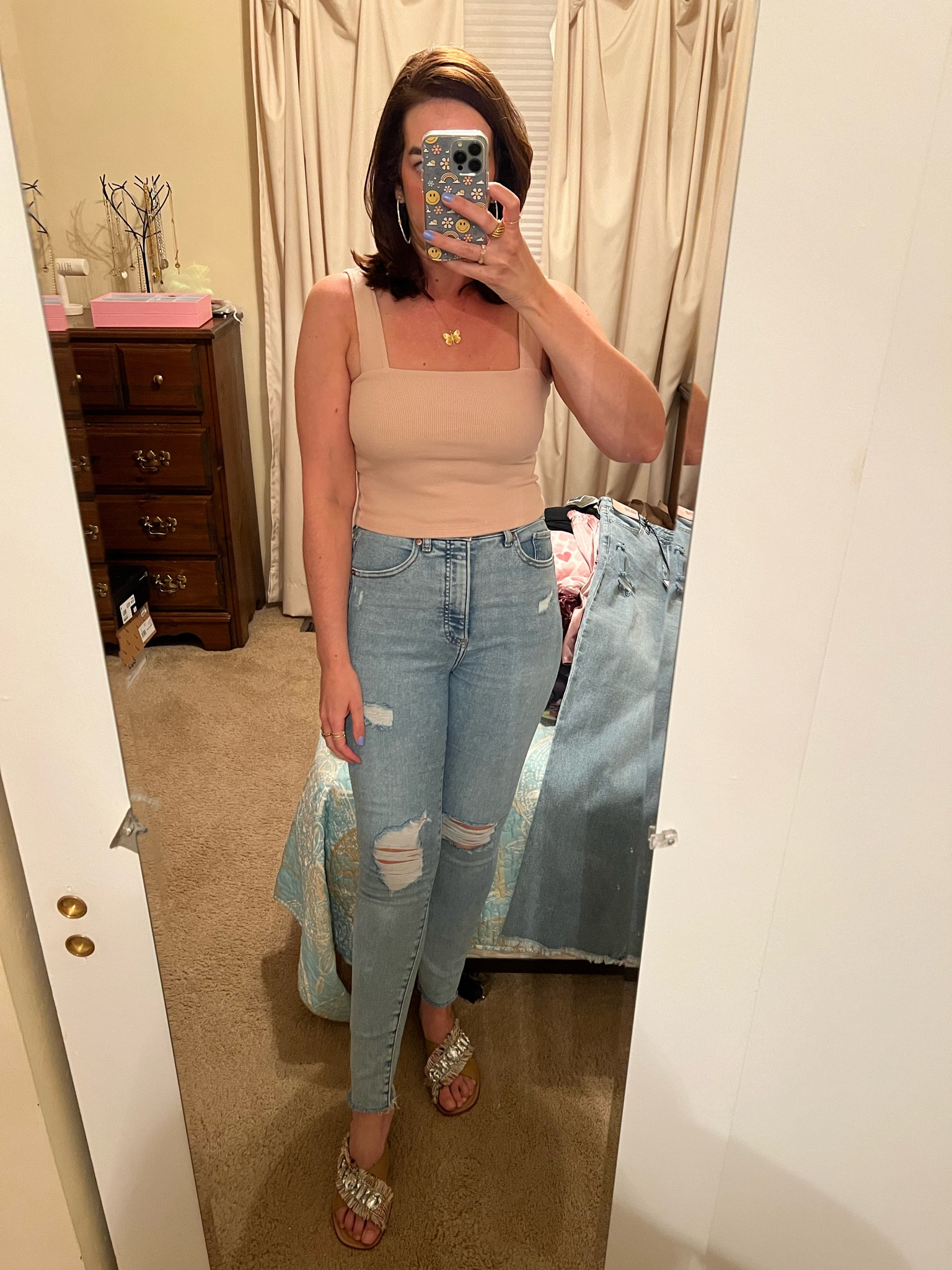 Pink ribbed tank (size small). High waisted jeans (size 4). Jeweled sandals (size 8.5). #tank #cami #pinktank #pinkcami #jeans #denim #highwaisteddenim #highwaistedjeans #sandals #jeweledsandals #embellishedsandals #summeroutfit Jeans  

#LTKFindsUnder100 #LTKSeasonal #LTKStyleTip