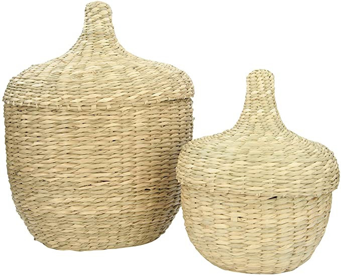 Creative Co-Op Handwoven Seagrass Lids (Set of 2 Sizes) Baskets, Beige | Amazon (US)