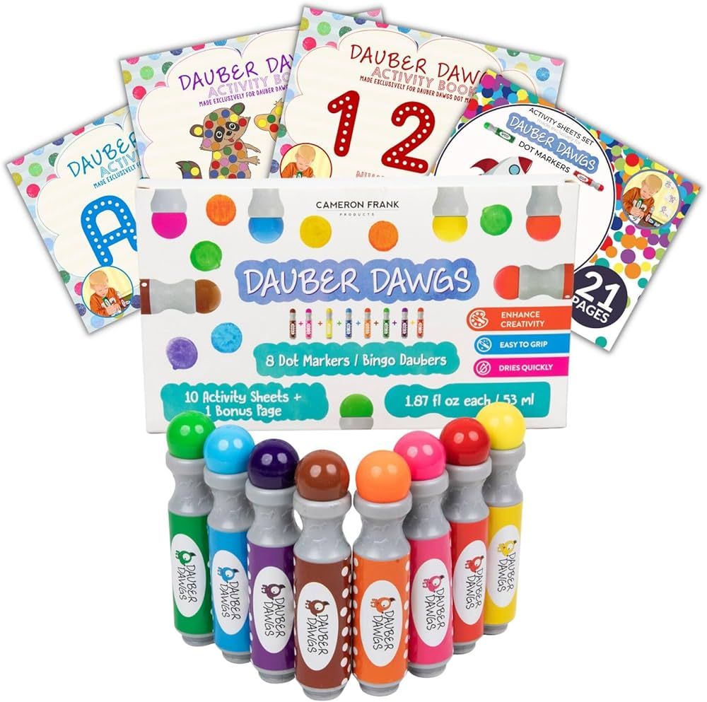 Cameron Frank Products Dot Markers for Toddlers 1-3 - Set of 8 Dauber Dawgs Washable Dot Paints w... | Amazon (US)