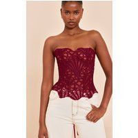 Wine Textured Sheer Floral Lace Corset | PrettyLittleThing UK