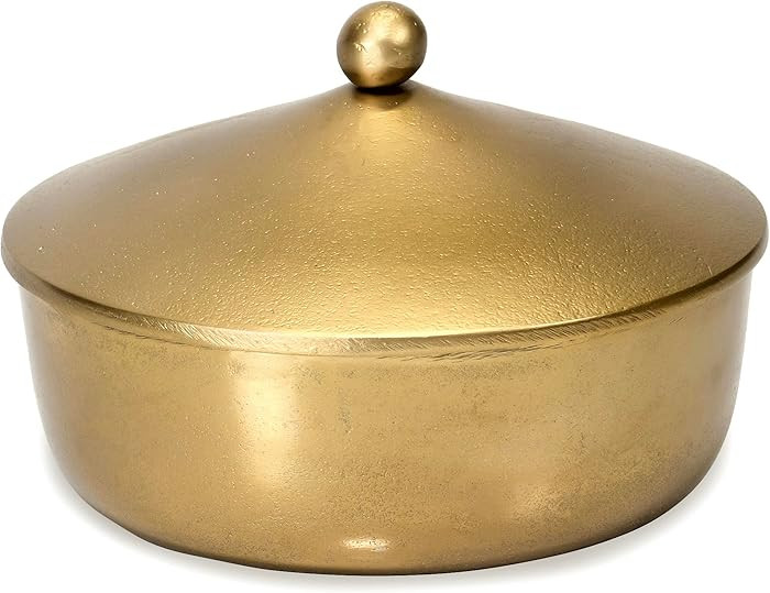 Red Co. 7\u201d Dia Round Antique Decorative Textured Metal Bowl with Dome Knob Lid, Gold | Amazon (US)