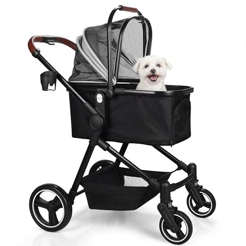 Foldable Dog Stroller, 3 in 1 Pet Stroller for Small Medium Dog Cat up to 50lbs, Detachble Portable Pet Bag, Storage Basket and One-Button Folding Frame | Amazon (US)