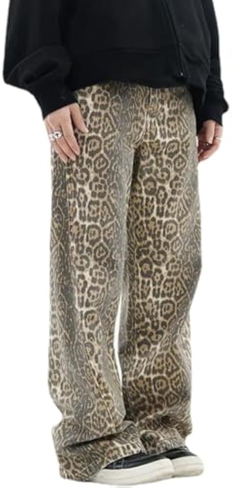 Leopard Print Jeans Y2k Jeans Leopard Jeans Grunge Y2k Pants Womens Baggy Jeans 2000s Leopard Pan... | Amazon (US)