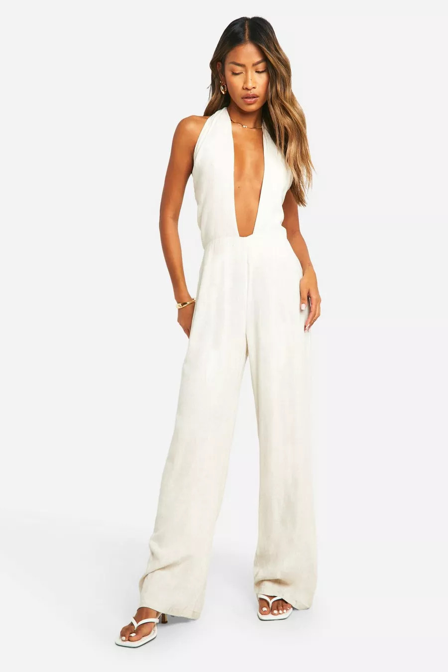 Linen Look Halter Jumpsuit | boohoo (US & Canada)