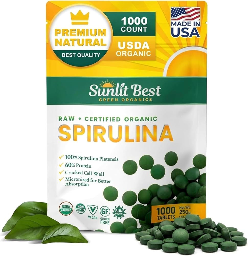 Sunlit Best Spirulina Tablets - Organic Spirulina Tablets USDA Premium 1000 Count - Natural Spiru... | Amazon (US)