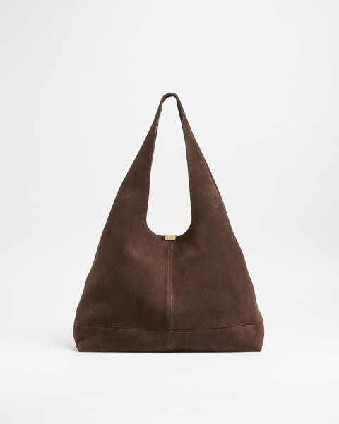 Premium Suede Leather Slouch Shoulder Bag - Chocolate | Target AU