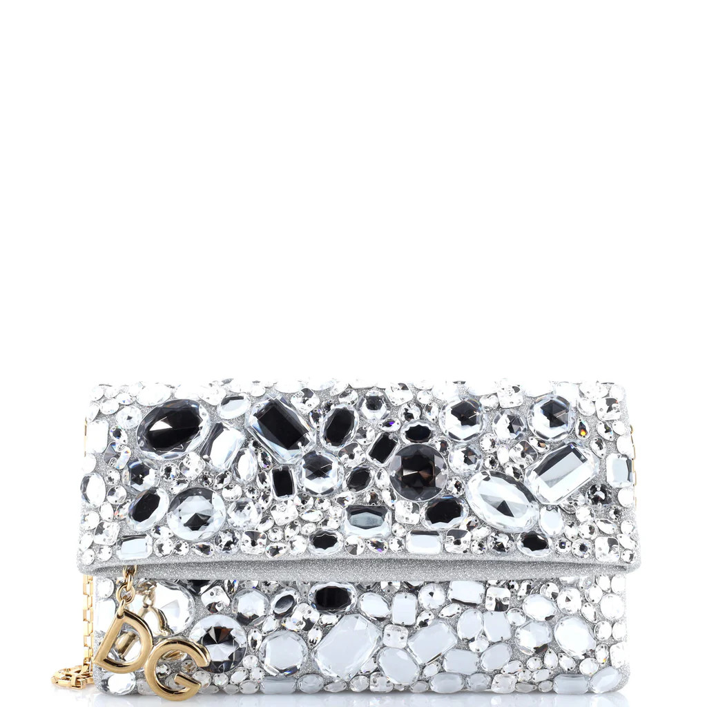 Fold Over Chain Clutch Crystal Embellished Satin Medium | Rebag