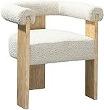 Meridian Furniture Barrel Collection Mid-Century Modern Dining Chair, Solid Wood Finish, Rich Boucle Fabric, 27.5" W x 24" D x 28" H, Cream | Amazon (US)