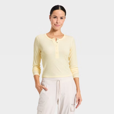 Women's Modal Ribbed Henley Long Sleeve Top - All In Motion™ Lemon Yellow L | Target
