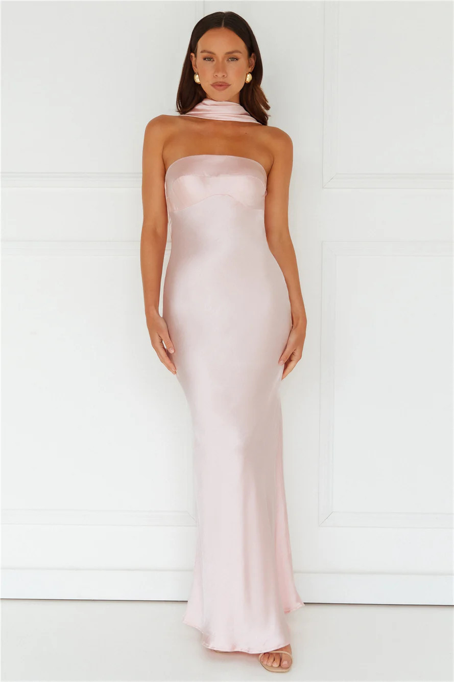 Precious Pearl Satin Maxi Dress Pink | Hello Molly (AU)