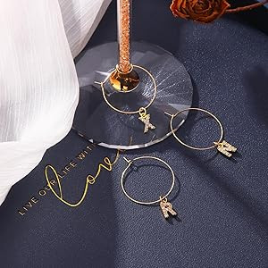 Pride & par Gold Bling Letter Wine Glass Charms, 26 piece/Set, Diamond Wine Glass Markers for Ste... | Amazon (US)